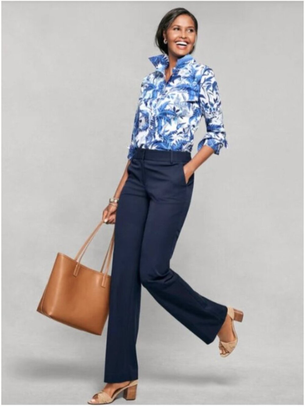 Talbots Pull-On Jersey Knit Stretch Elastic Waist Navy Pants, Ankle Length, 16WP